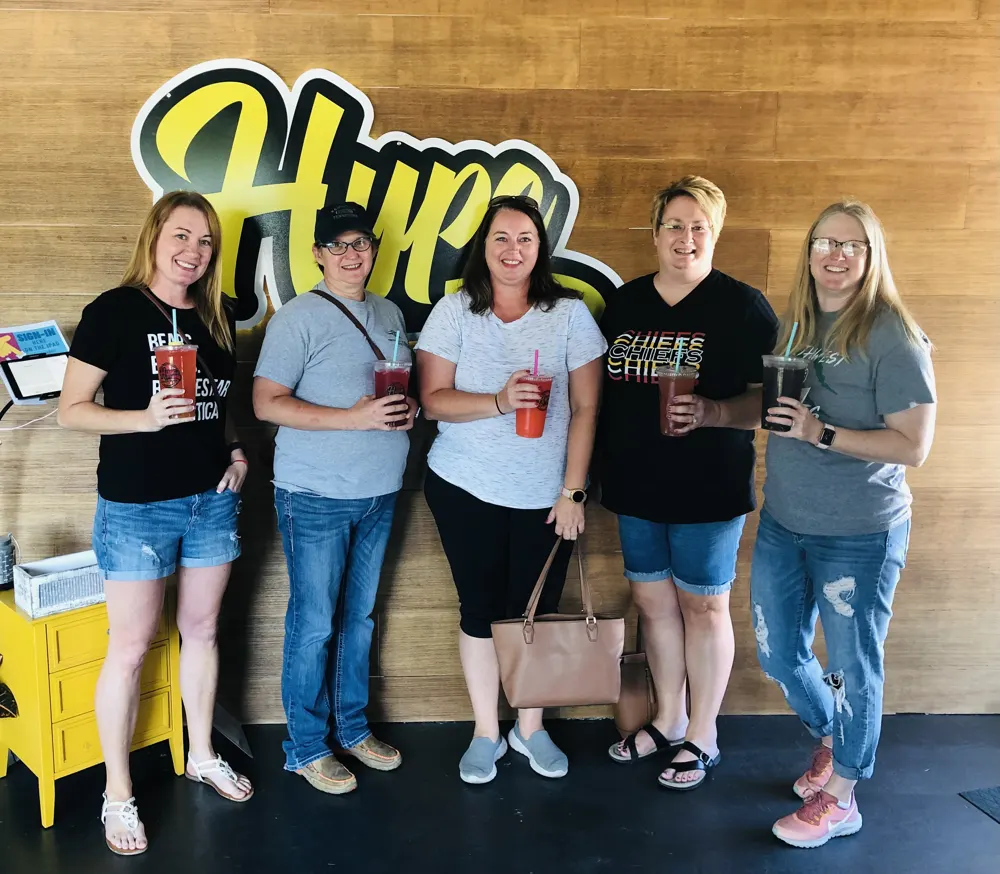 Friends with Hype drinks in the shop