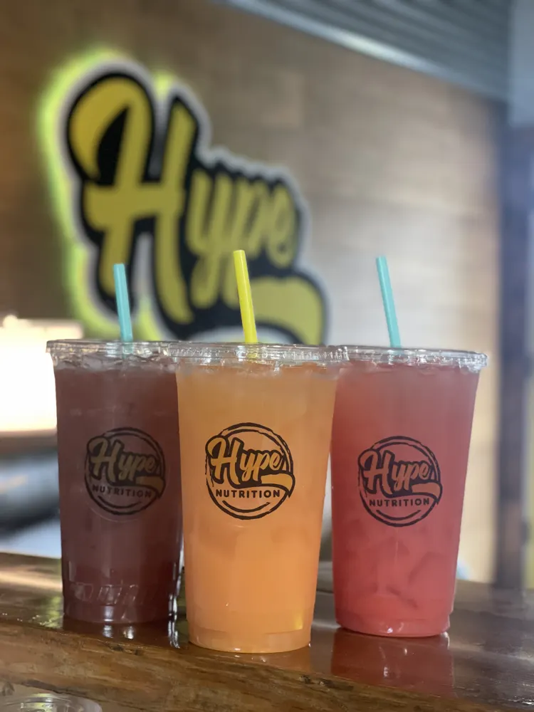 Three Hype drinks on the counter